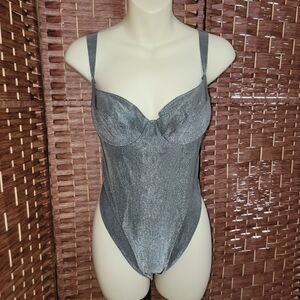 Victoria's Secret Vintage 1990s Gold Label Metallic Gray/Silver Body Suit 34B